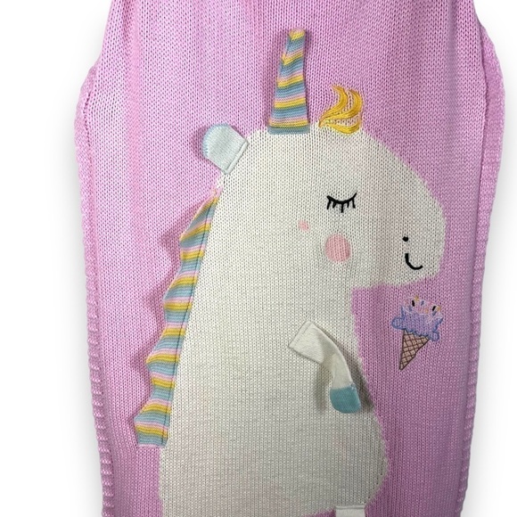 Handmade Unicorn 3D Knit Daycare School Naptime Blanket, Pink, Size 48x25 inches - Picture 6 of 10